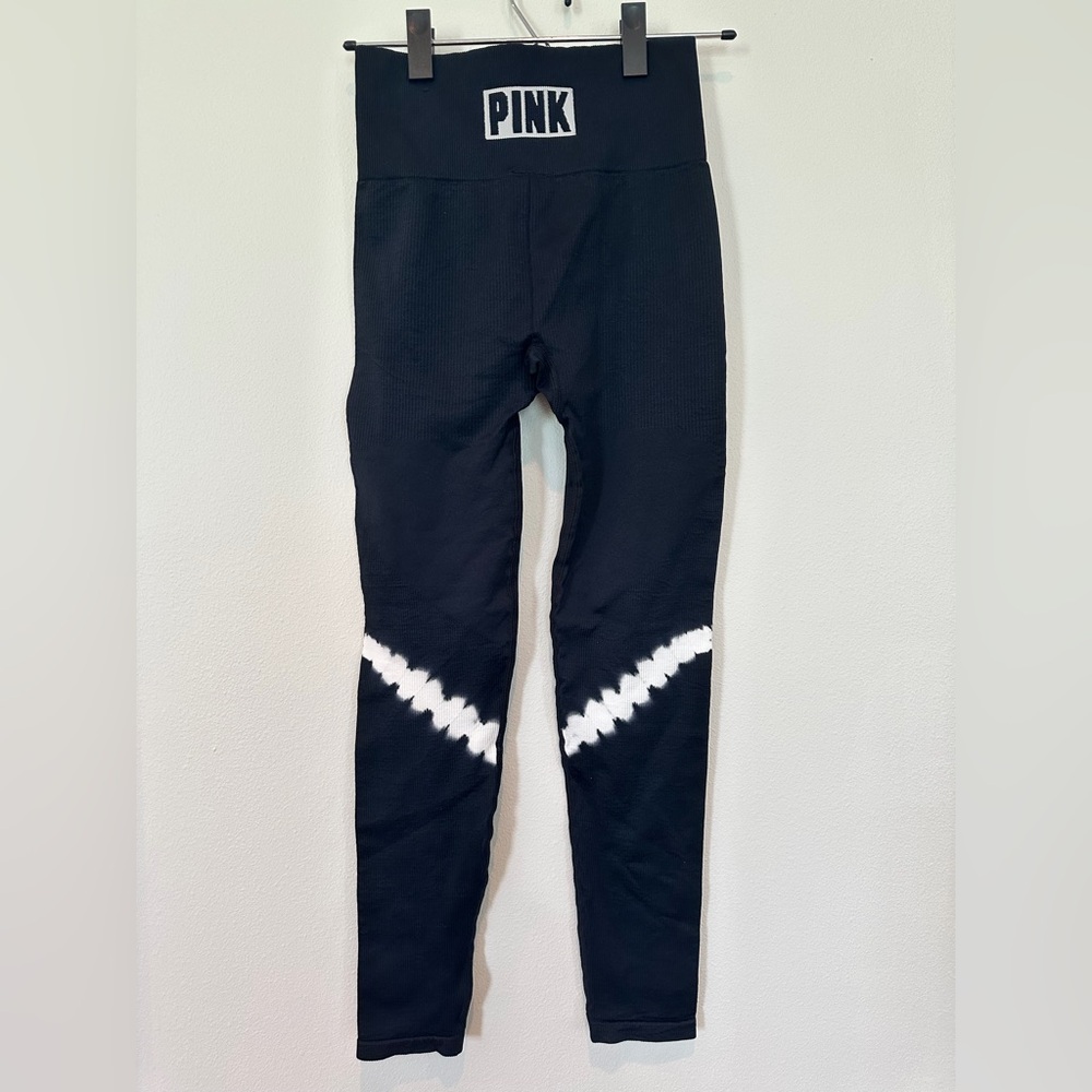PINK ribbed leggings black/white size small